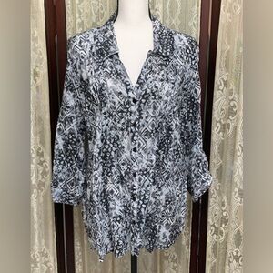 GLORIA VANDERBILT V-NECK BUTTON DOWN TUNIC - SZ XL